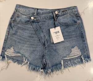 NWT Insane Gene Hi-Rise Crossover Distressed Denim Cutoff Shorts